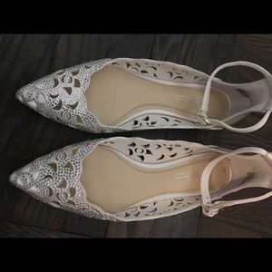 Ballerina bridal white/ ivory flats ankle strap